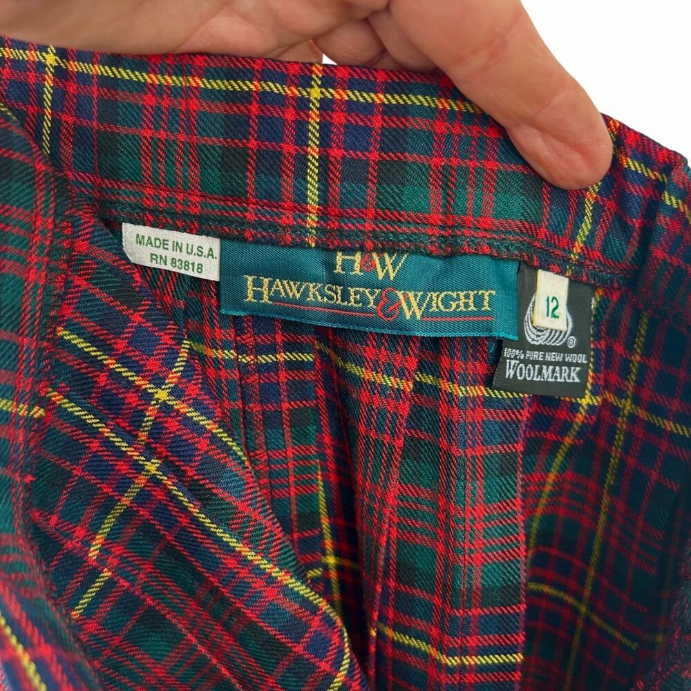 VINTAGE H&W HAWKSLEY & WIGHT TARTAN PLAID PLEATED WOOL MIDI SKIRT MADE IN USA - Picture 6 of 6